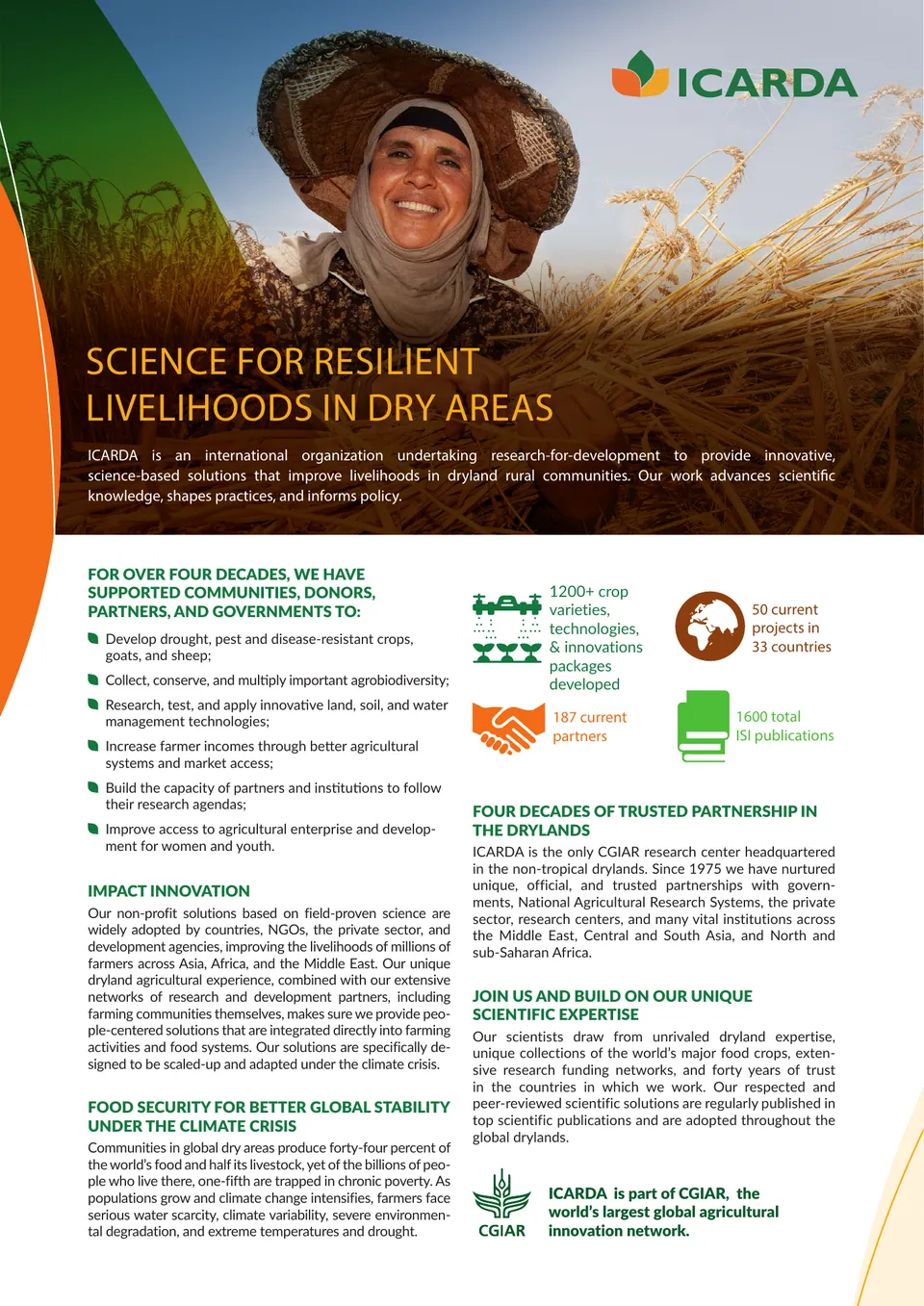 Brochure Design – ICARDA — ICARDA- Who We Are and What We Do - Mar2020, page 1
